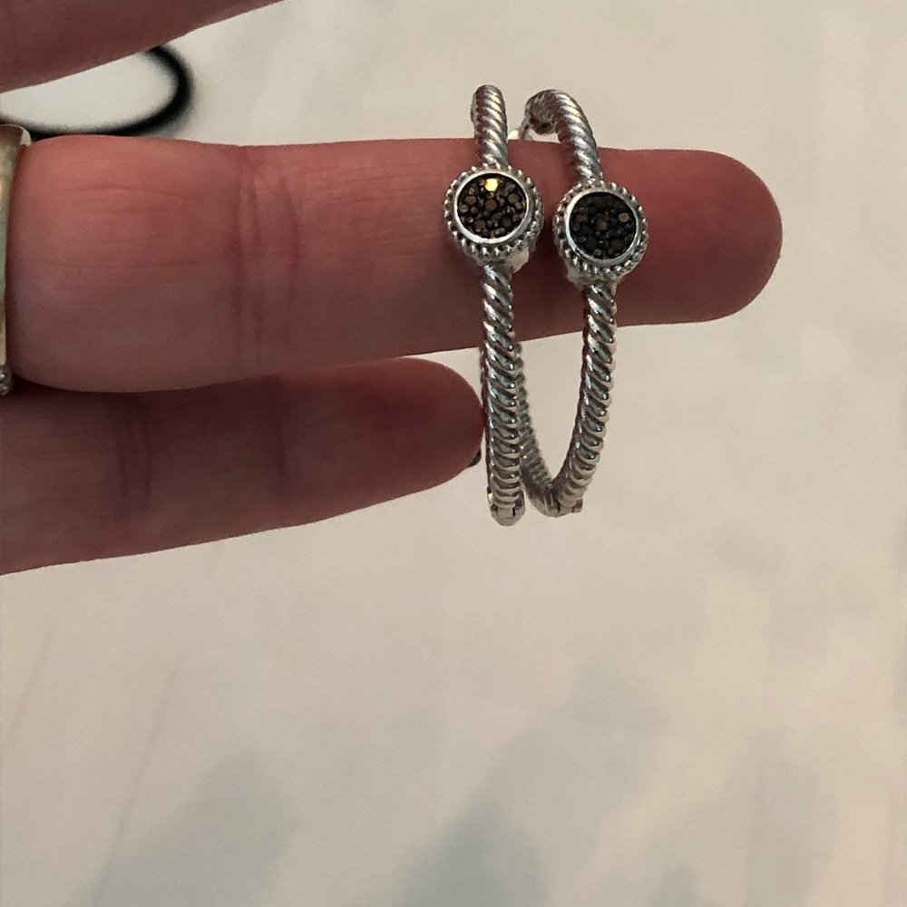 Elegant Silver and Black Hoop Earrings